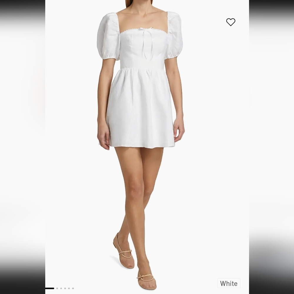 NWOT REFORMATION MALVINA LINEN PUFF-SLEEVE MINI DRESS IN WHITE